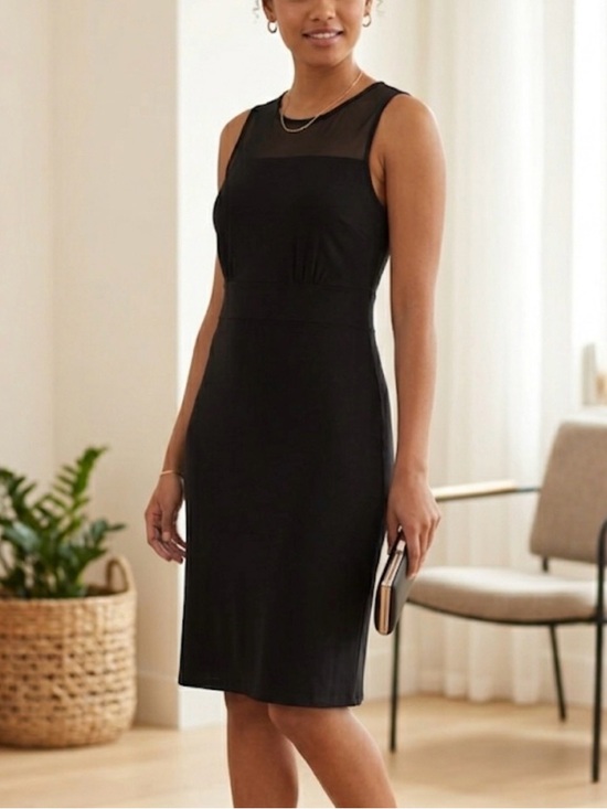 bleuh ciel Dresses & Skirts - Bleuh Ciel Black Sleeveless Midi Dress with Illusion Mesh Neckline. Juniors L